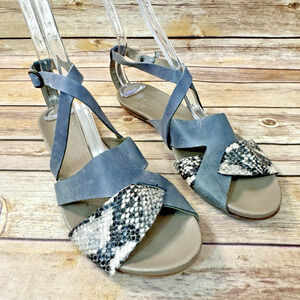 Lilimill Womens Gray & Snakeskin Open Toe Strappy Flat Leather Sandals Size 40